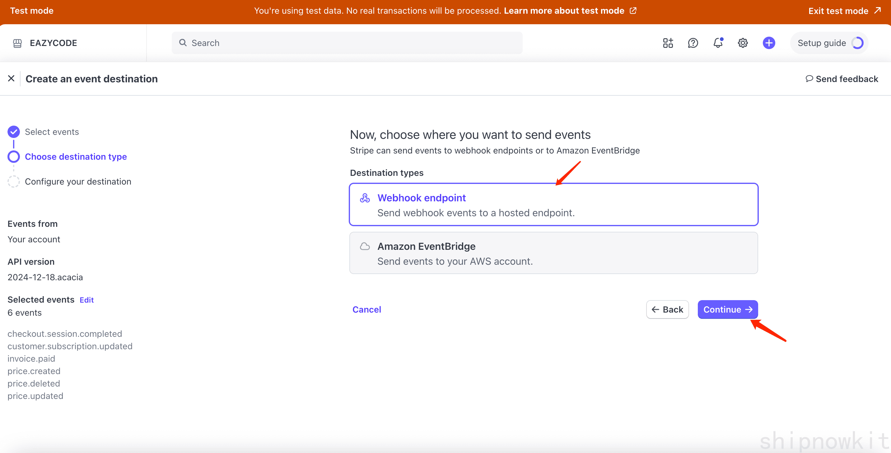 Stripe event subscription detail view