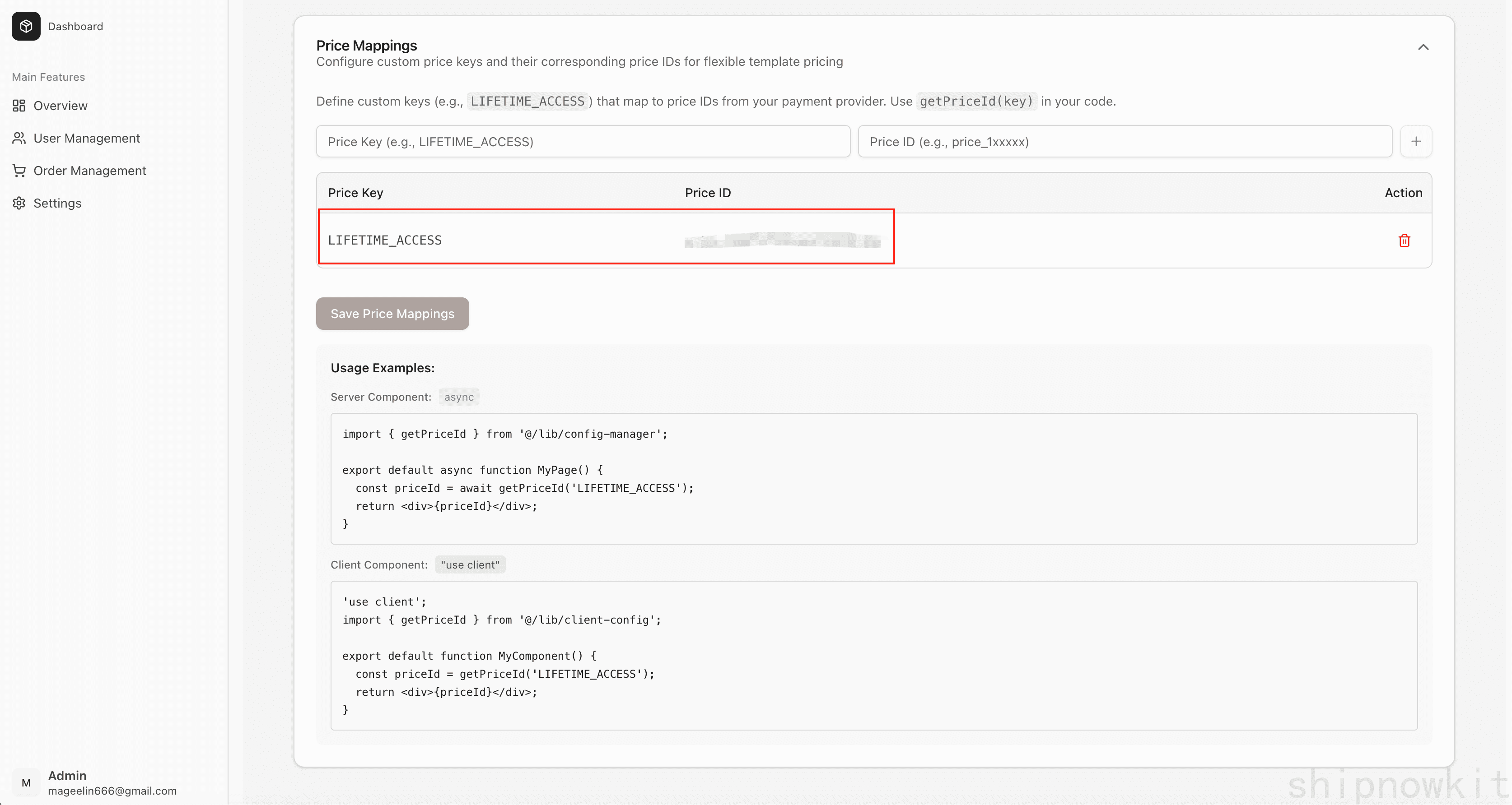 Price mappings UI in dashboard